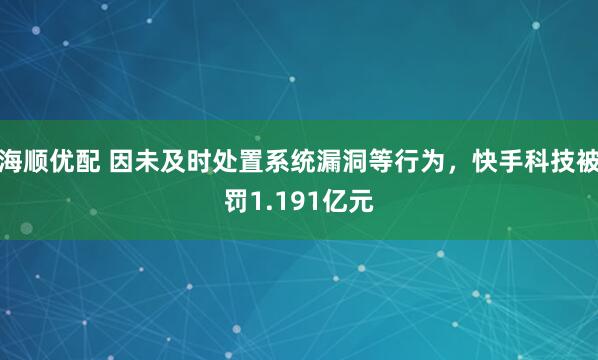 海顺优配 因未及时处置系统漏洞等行为，快手科技被罚1.191亿元
